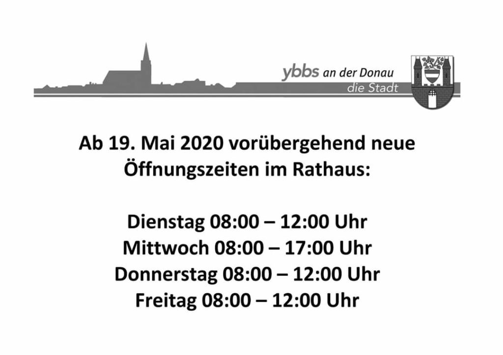 Ab 19. Mai vorübergehende Öffnungszeiten im Rathaus